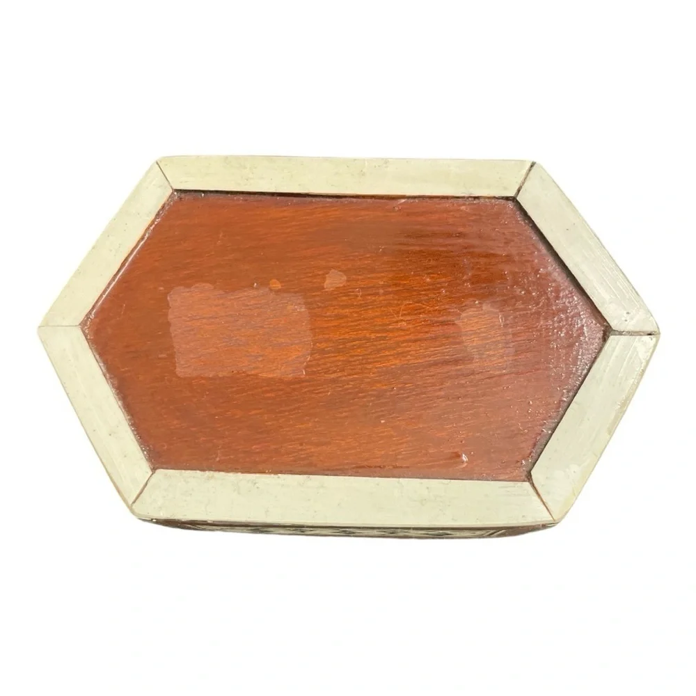 Vtg Middle Eastern Shell and Wood Marquetry Trinket Box